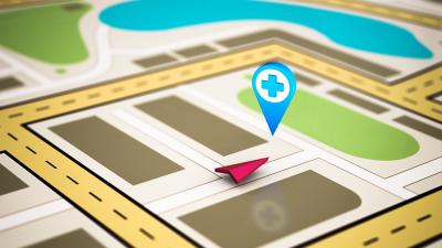 Grafische Darstellung: Krankenhaus auf Landkarte